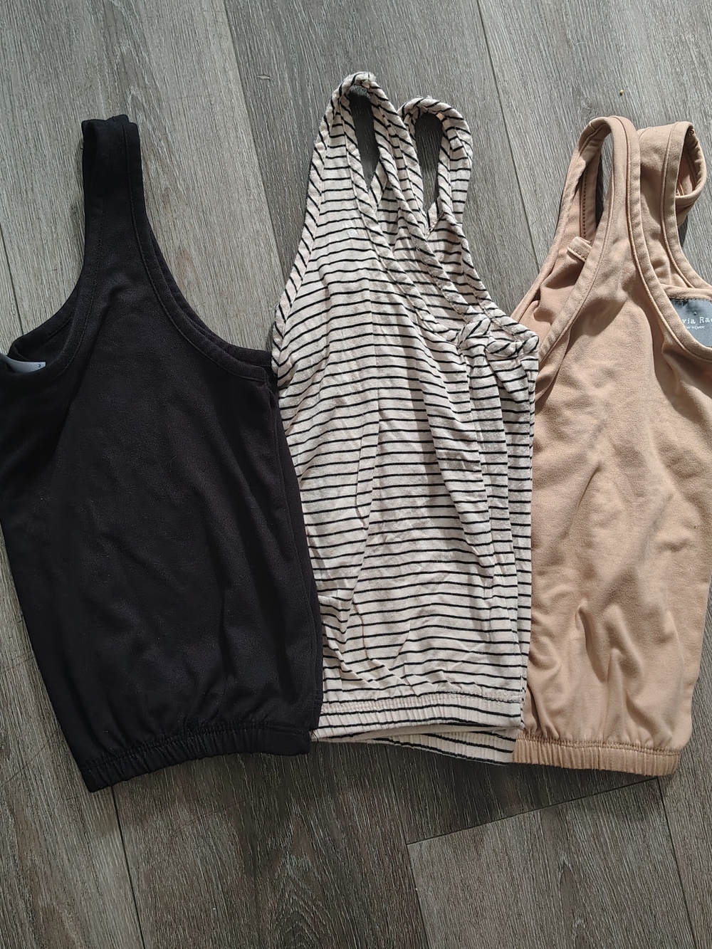 Olivia Rae Women’s Racerback Tank Top - Black, Beige, and Striped Size Small
